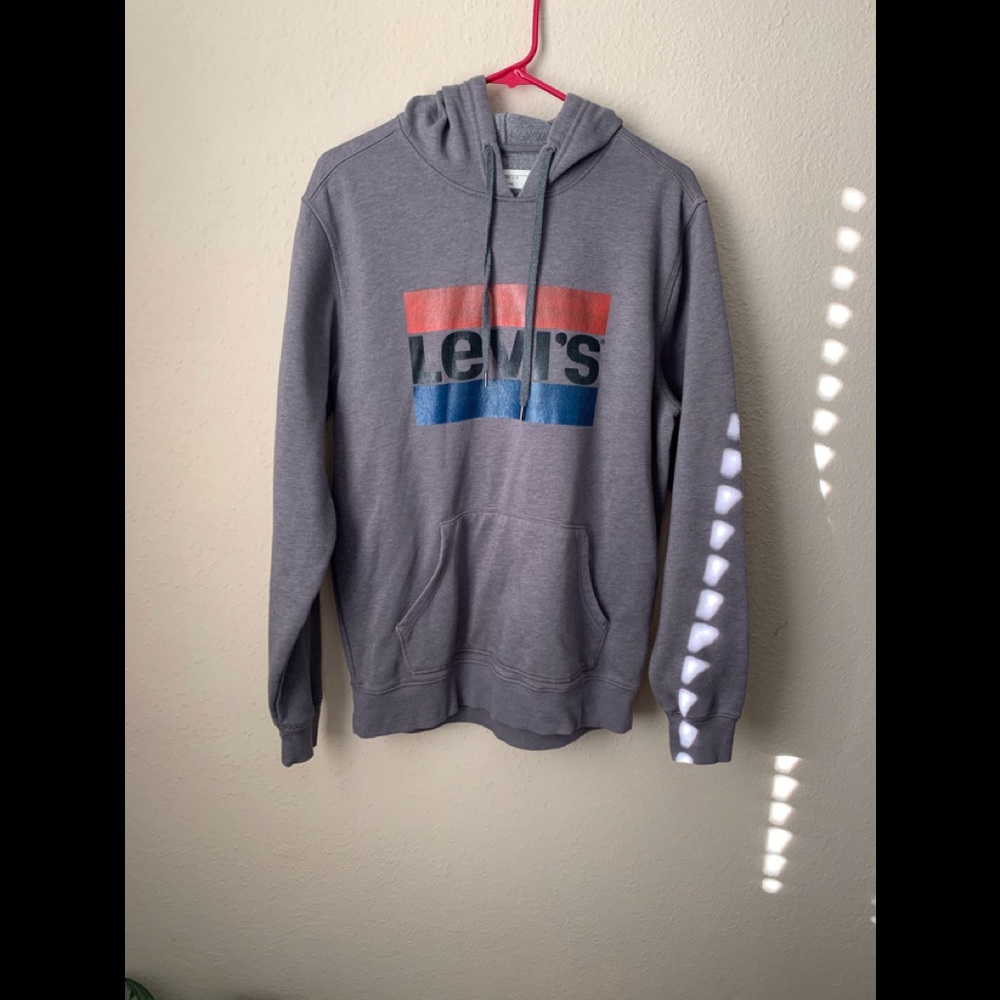 Levi's Thermal Hoodie Sweatshirt Men's Medium Gray Made In Egypt Draw String